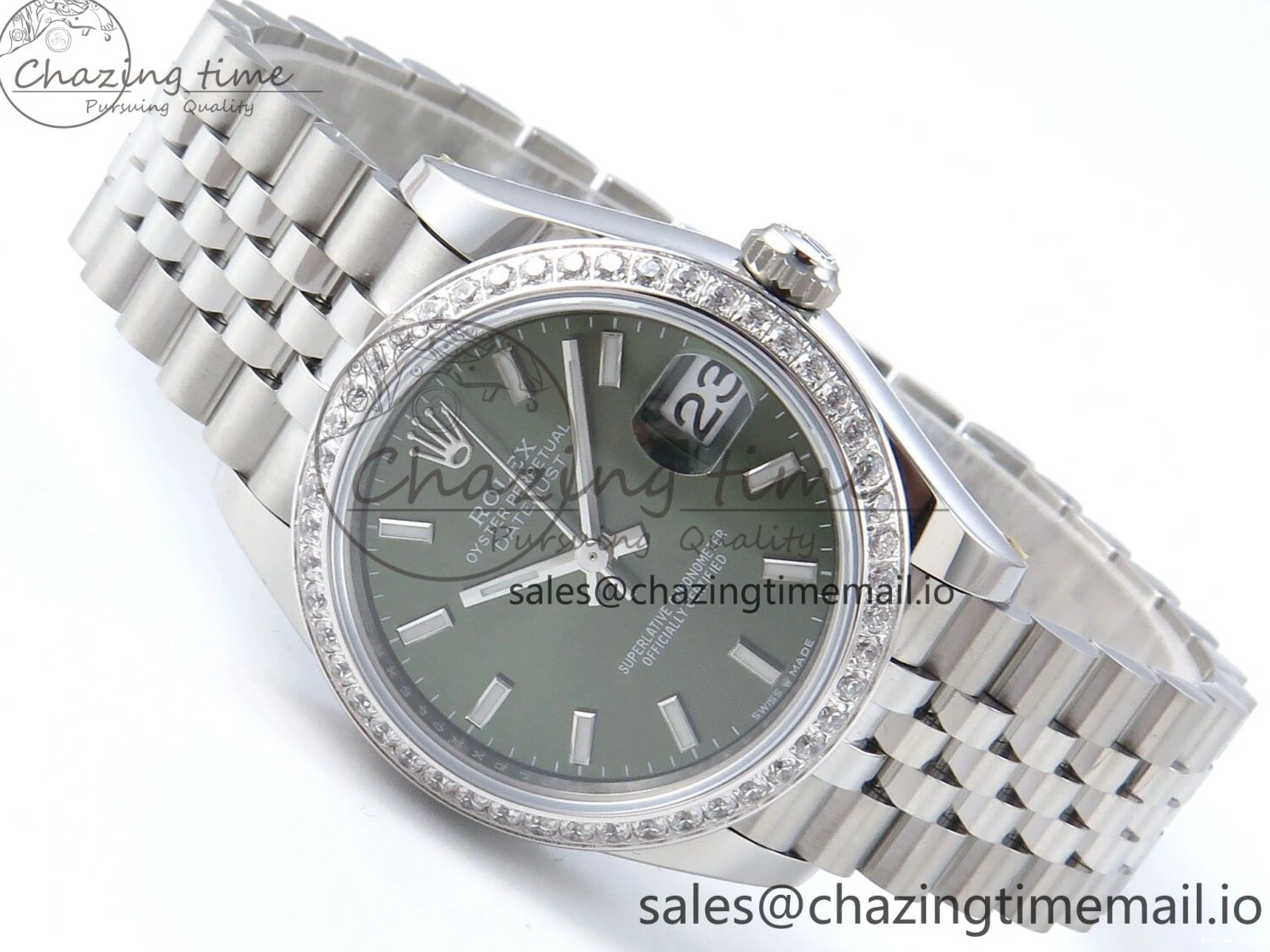 0109 Bright DateJust 31 278384RBR ARF 1:1 Best Edition 904L Steel Green Stick Dial Diamonds Bezel on SS Jubilee Bracelet ETA 450